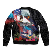 American Samoa and United States Together Bomber Jacket National Flag with Eagle-Hibiscus and Rose