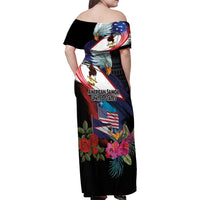 American Samoa and United States Together Family Matching Off Shoulder Maxi Dress and Hawaiian Shirt National Flag with Eagle-Hibiscus and Rose