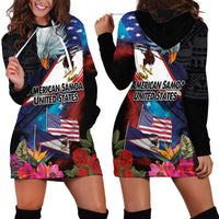 American Samoa and United States Together Hoodie Dress National Flag with Eagle-Hibiscus and Rose