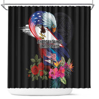 American Samoa and United States Together Shower Curtain National Flag with Eagle-Hibiscus and Rose