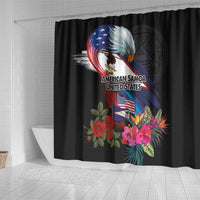American Samoa and United States Together Shower Curtain National Flag with Eagle-Hibiscus and Rose