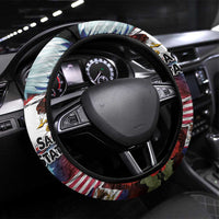 American Samoa and United States Together Steering Wheel Cover National Flag with Eagle-Hibiscus and Rose LT03 Universal Fit Black - Polynesian Pride