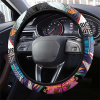 American Samoa and United States Together Steering Wheel Cover National Flag with Eagle-Hibiscus and Rose LT03 - Polynesian Pride