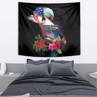 American Samoa and United States Together Tapestry National Flag with Eagle-Hibiscus and Rose