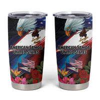 American Samoa and United States Together Tumbler Cup National Flag with Eagle-Hibiscus and Rose LT03 Black - Polynesian Pride