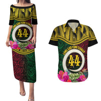 Vanuatu 44th Anniversary Independence Day Couples Matching Puletasi and Hawaiian Shirt Boars Tusk and Namele Plant LT03 Black - Polynesian Pride