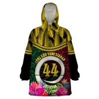 Vanuatu 44th Anniversary Independence Day Wearable Blanket Hoodie Boars Tusk and Namele Plant LT03 One Size Black - Polynesian Pride