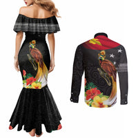 Papua New Guinea Independence Day Couples Matching Mermaid Dress and Long Sleeve Button Shirt PNG Flag and Bird-of-Paradise LT03 - Polynesian Pride