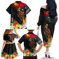Papua New Guinea Independence Day Family Matching Off The Shoulder Long Sleeve Dress and Hawaiian Shirt PNG Flag and Bird-of-Paradise