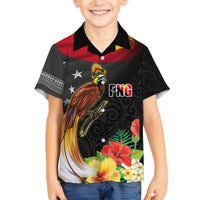 Papua New Guinea Independence Day Family Matching Off Shoulder Short Dress and Hawaiian Shirt PNG Flag and Bird-of-Paradise LT03 Son's Shirt Black - Polynesian Pride