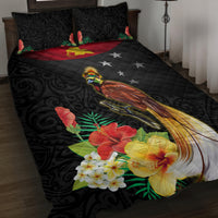 Papua New Guinea Independence Day Quilt Bed Set PNG Flag and Bird-of-Paradise LT03 Black - Polynesian Pride