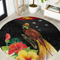 Papua New Guinea Independence Day Round Carpet PNG Flag and Bird-of-Paradise LT03 Black - Polynesian Pride
