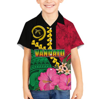 Vanuatu Flag Hibiscus Polynesian Pattern Family Matching Long Sleeve Bodycon Dress and Hawaiian Shirt LT03 Son's Shirt Black - Polynesian Pride