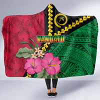 Vanuatu Flag Hibiscus Polynesian Pattern Hooded Blanket