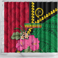 Vanuatu Flag Hibiscus Polynesian Pattern Shower Curtain
