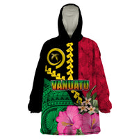 Vanuatu Flag Hibiscus Polynesian Pattern Wearable Blanket Hoodie LT03 One Size Black - Polynesian Pride