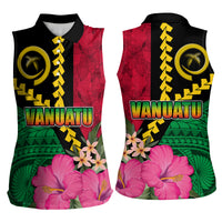 Vanuatu Flag Hibiscus Polynesian Pattern Women Sleeveless Polo Shirt