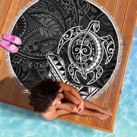 Hawaii Monk Seal and Dolphin Beach Blanket Polynesian Kakau Pattern Black White Color