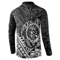 Hawaii Monk Seal and Dolphin Button Sweatshirt Polynesian Kakau Pattern Black White Color