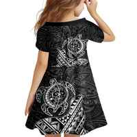 Hawaii Monk Seal and Dolphin Family Matching Long Sleeve Bodycon Dress and Hawaiian Shirt Polynesian Kakau Pattern Black White Color