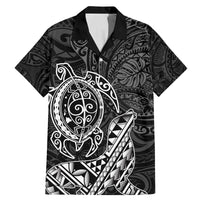 Hawaii Monk Seal and Dolphin Family Matching Mermaid Dress and Hawaiian Shirt Polynesian Kakau Pattern Black White Color