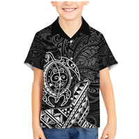 Hawaii Monk Seal and Dolphin Family Matching Mermaid Dress and Hawaiian Shirt Polynesian Kakau Pattern Black White Color