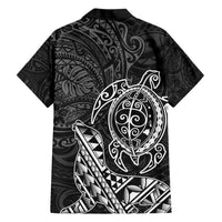 Hawaii Monk Seal and Dolphin Family Matching Short Sleeve Bodycon Dress and Hawaiian Shirt Polynesian Kakau Pattern Black White Color