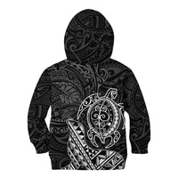 Hawaii Monk Seal and Dolphin Kid Hoodie Polynesian Kakau Pattern Black White Color