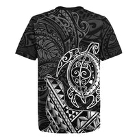 Hawaii Monk Seal and Dolphin Rugby Jersey Polynesian Kakau Pattern Black White Color