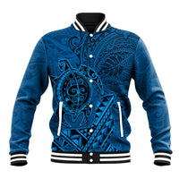 Hawaii Monk Seal and Dolphin Baseball Jacket Polynesian Kakau Pattern Blue