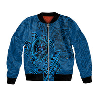 Hawaii Monk Seal and Dolphin Bomber Jacket Polynesian Kakau Pattern Blue