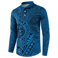 Hawaii Monk Seal and Dolphin Button Sweatshirt Polynesian Kakau Pattern Blue