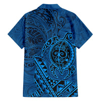 Hawaii Monk Seal and Dolphin Family Matching Long Sleeve Bodycon Dress and Hawaiian Shirt Polynesian Kakau Pattern Blue