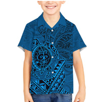 Hawaii Monk Seal and Dolphin Family Matching Mermaid Dress and Hawaiian Shirt Polynesian Kakau Pattern Blue