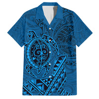 Hawaii Monk Seal and Dolphin Family Matching Off Shoulder Maxi Dress and Hawaiian Shirt Polynesian Kakau Pattern Blue