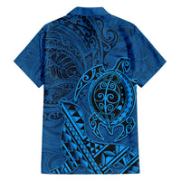Hawaii Monk Seal and Dolphin Family Matching Off Shoulder Maxi Dress and Hawaiian Shirt Polynesian Kakau Pattern Blue