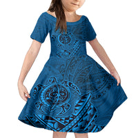 Hawaii Monk Seal and Dolphin Family Matching Tank Maxi Dress and Hawaiian Shirt Polynesian Kakau Pattern Blue