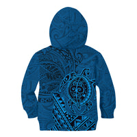Hawaii Monk Seal and Dolphin Kid Hoodie Polynesian Kakau Pattern Blue