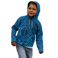 Hawaii Monk Seal and Dolphin Kid Hoodie Polynesian Kakau Pattern Blue