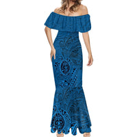 Hawaii Monk Seal and Dolphin Mermaid Dress Polynesian Kakau Pattern Blue LT03 - Polynesian Pride