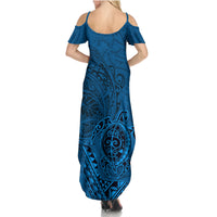 Hawaii Monk Seal and Dolphin Summer Maxi Dress Polynesian Kakau Pattern Blue LT03 - Polynesian Pride