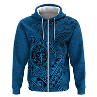 Hawaii Monk Seal and Dolphin Zip Hoodie Polynesian Kakau Pattern Blue
