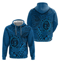 Hawaii Monk Seal and Dolphin Zip Hoodie Polynesian Kakau Pattern Blue