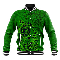 Hawaii Monk Seal and Dolphin Baseball Jacket Polynesian Kakau Pattern Green
