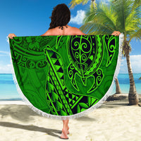 Hawaii Monk Seal and Dolphin Beach Blanket Polynesian Kakau Pattern Green
