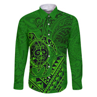 Hawaii Monk Seal and Dolphin Family Matching Off Shoulder Short Dress and Hawaiian Shirt Polynesian Kakau Pattern Green