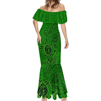 Hawaii Monk Seal and Dolphin Mermaid Dress Polynesian Kakau Pattern Green LT03 - Polynesian Pride