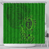 Hawaii Monk Seal and Dolphin Shower Curtain Polynesian Kakau Pattern Green