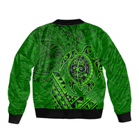 Hawaii Monk Seal and Dolphin Sleeve Zip Bomber Jacket Polynesian Kakau Pattern Green