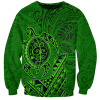 Hawaii Monk Seal and Dolphin Sweatshirt Polynesian Kakau Pattern Green
